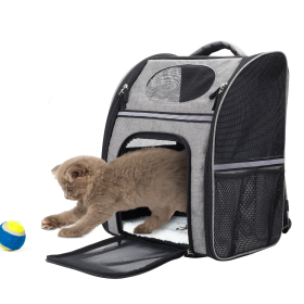 FluffyDream Pet Carrier Backpack for Large/Small Cats and Dogs, Puppies, Safety Features and Cushion Back Support for Travel, Hiking, Outdoor Use, Bla