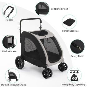 Dog Stroller for Medium to Large Dogs, Foldable Dog Wagon with 4 Wheels, Adjustable Handle, Bid Dog Jogger Stroller, Grey