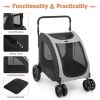 Dog Stroller for Medium to Large Dogs, Foldable Dog Wagon with 4 Wheels, Adjustable Handle, Bid Dog Jogger Stroller, Grey